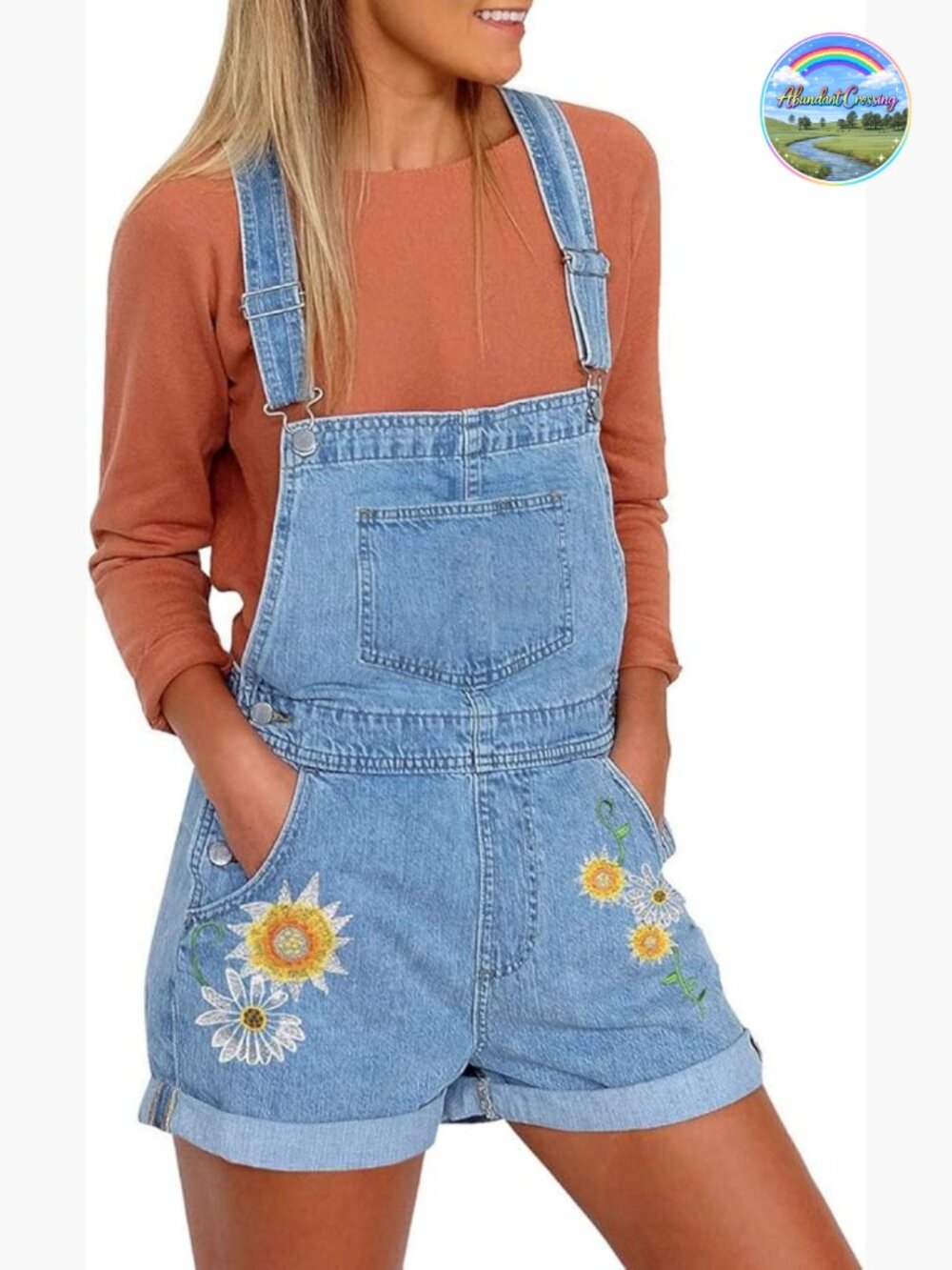 Classic Adjustable Straps Cuffed Hem Denim Bib Overalls Shorts
